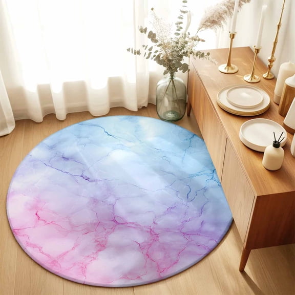 Natural Marble Agate Stone Texture Round Rug 3ft Pink Blue Gradient Washable Area Rugs for Living Room Bedroom Entryway Non Slip Entrance Door Mat Indoor Floor Carpet
