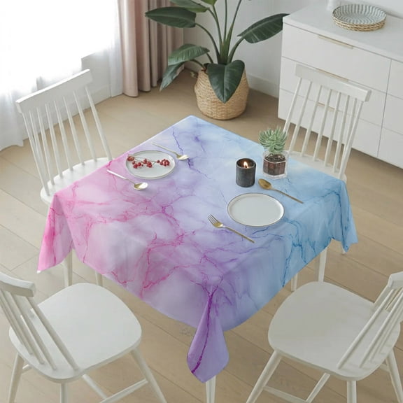 Natural Marble Agate Stone Texture Table Cloth 54x54in, Waterproof Square Tablecloth Wipeable Tablecloths Pink Blue Gradient Table Covers for Dining Tables Party Indoor Outdoor