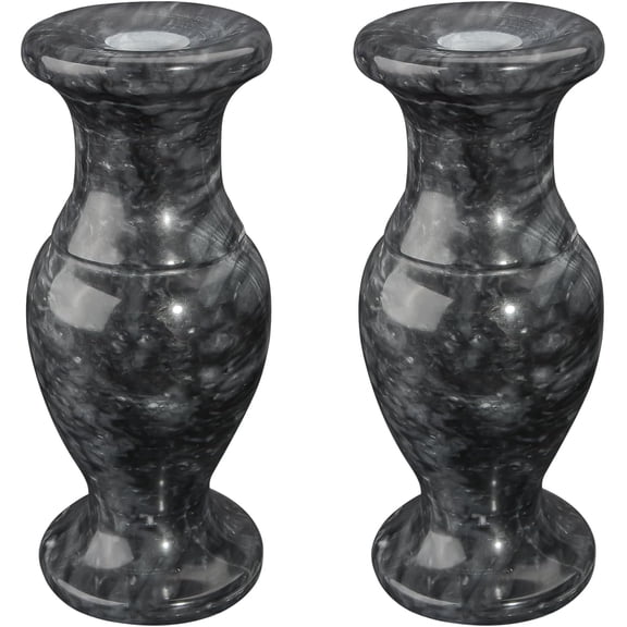 Natural Marble Cemetery Vase, Marble Flower Vases with Draining Holes for Home Tabletop, Cemetery Flowers, Memorial Grave Decorations (2Pcs, Black-9inches)