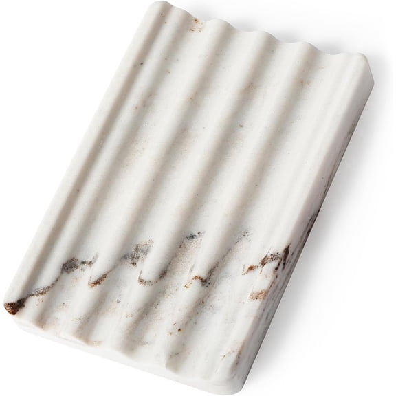 Natural Marble Soap Dish for Shower, Stone Soap Tray for Bathroom, Bar Soap Holder for Sink, Stripe Grooves Saver Stone Dish Tray Keep Bars Dry Easy Clean(Palissandro Classico)