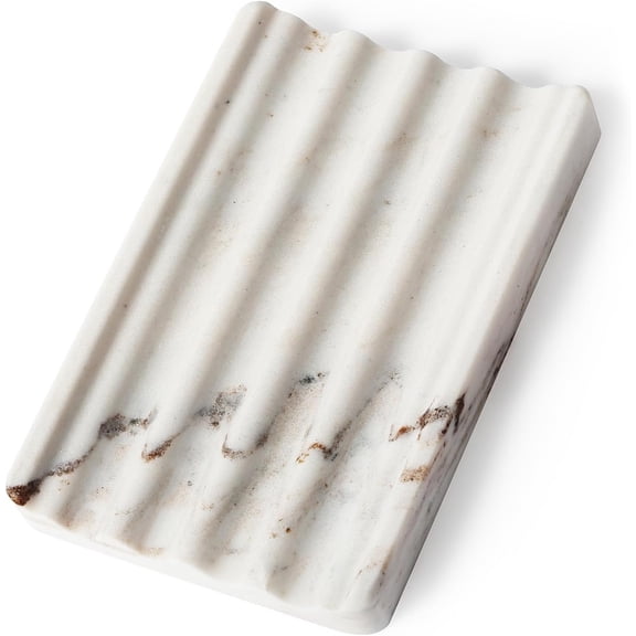 Natural Marble Soap Dish for Shower, Stone Soap Tray for Bathroom, Bar Soap Holder for Sink, Stripe Grooves Saver Stone Dish Tray Keep Bars Dry Easy Clean(Palissandro Classico)