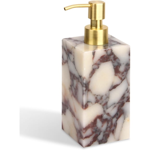 Natural Marble Soap Dispenser, Calacatta Viola, Rectangular Bottle | 5.41 Ounces, For Bathroom and Kitchen Countertop, Hand Lotion and Liquid Stone Shampoo Laundry Bottle with Gold Pump