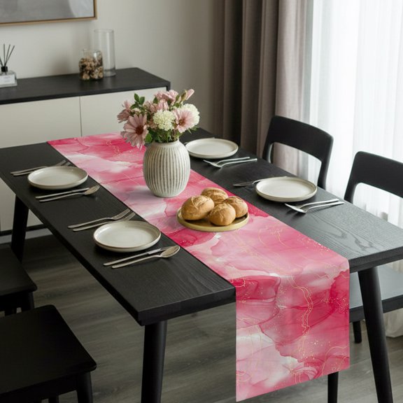 Natural Marble Stone Abstract Texture Table Runner 36 Inches Long,Kitchen Dining Tablerunners Ombre Red and Gold Stripe Linen Table Runners Dresser Scarves for Home Dinner Wedding Holiday Party Decor
