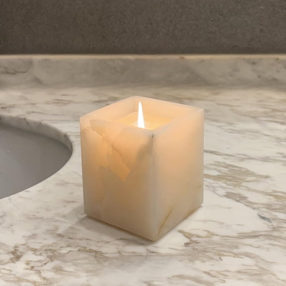 Natural Marble Stone Square Storage Container for Candle/Pens/Sundries - White