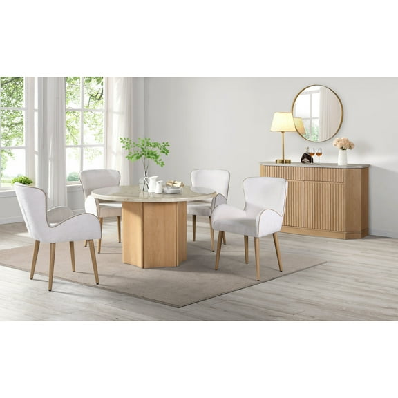 Natural Marble Top & Oak Finish Dining Table - Withstands Test Of Time Elegant Makes A Statement In Your Home Decor