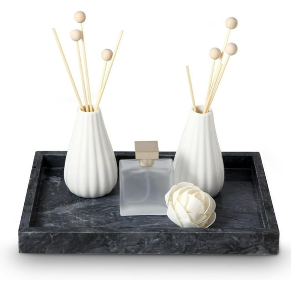 Natural Marble Tray, 12" x 8" Serving Tray for Kitchen & Home Decor - Natural Marble Vanity Organizer, White