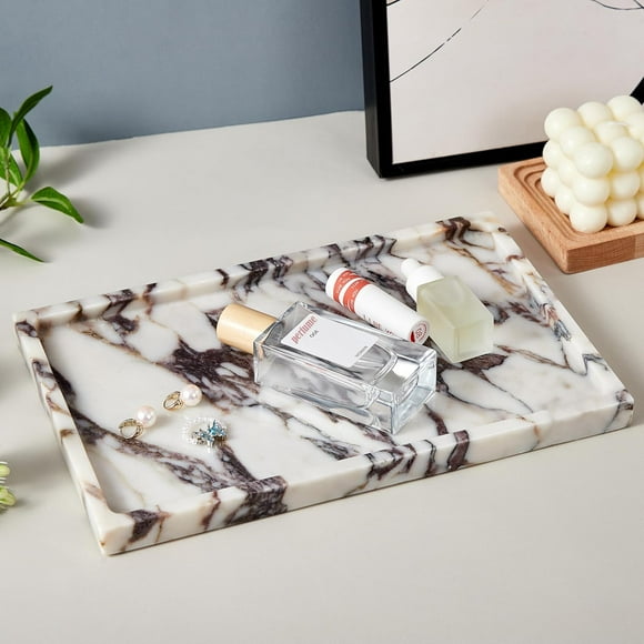 Natural Marble Tray for Bathroom Countertop, Vanity Tray Stone Storage Tray for Home Decor, 12"x8" Genuine Calacatta Viola Marble Bathroom Tray for Kitchen Dresser