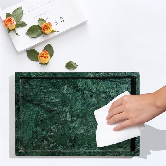 Natural Marble Tray for Bathroom, Genuine Marble Stone Vanity Tray, Luxury Storage Trays for Kitchen, Vanity, Home Decor, Dresser, Non-Resin/Non-Ceramic, 12"x 8"x 1.2", Dark Green