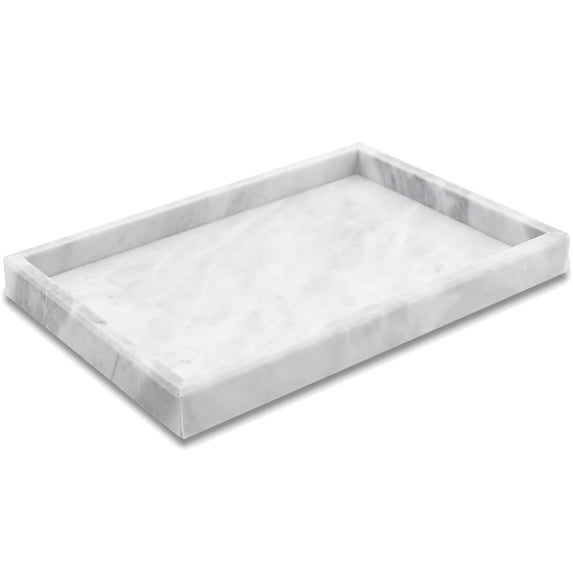 Natural Marble Tray for Bathroom & Vanity, 11.8 x 7.8 x 1.2 inch Decorative Stone Organizer with Non-Slip Feet, Luxury Countertop Tray for Perfume, Jewelry, Candles & Home Decor, Carabinieri