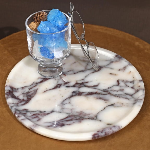 Natural Marble Tray for Coffee Table, Food & Fruit Display, Modern Serving Platter for Kitchen, Bathroom, Home Decor (-Circular-9.8"x9.8"x0.7")