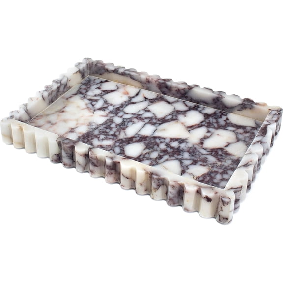 Natural Marble Tray with Fluted Edge, 11.8" x 8", Calacatta Viola Purple