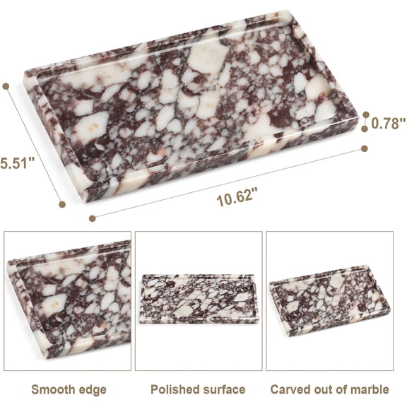 Natural Marble Vanity Tray - Genuine Marble Perfume Tray for Bathroom Decor, Stone Bathroom Vanity Organizer Tray for Kitchen Counter, Candles, Jewelry, Coffee, Makeup, Key