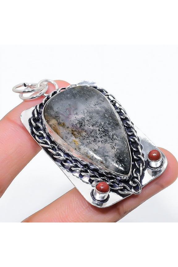 Natural Marcasite Gemstone Handmade 925 Sterling Silver Pendant 2.48"
