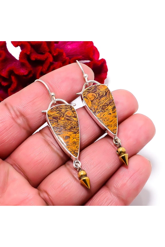 Natural Mariam Jasper 925 Sterling Silver Two Tone Arrow Head Earring 2.34" E94925, Christmas Gift
