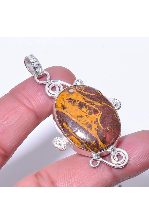 Natural Mariam Jasper Designer Handmade 925 Sterling Silver Pendant 2.26" P24