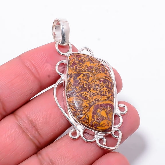 Natural Mariam Jasper Designer Handmade 925 Sterling Silver Pendant 2.34" P48