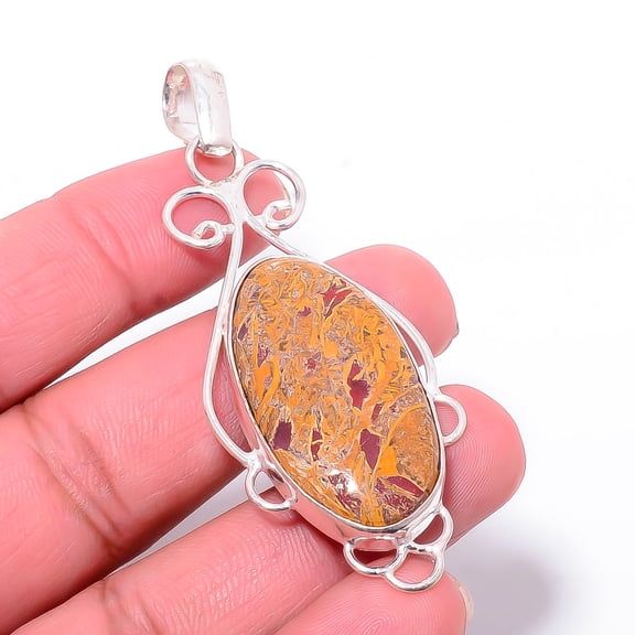Natural Mariam Jasper Designer Handmade 925 Sterling Silver Pendant 2.81" P30