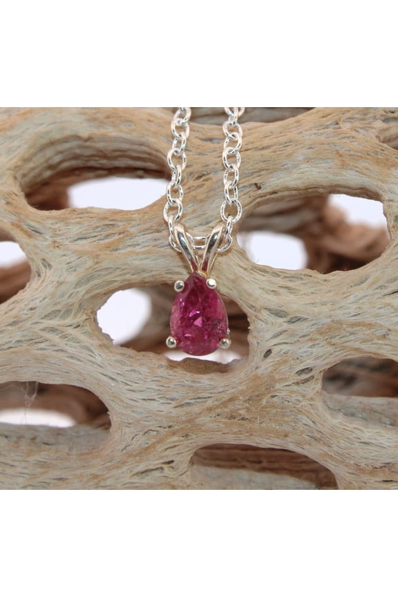 Natural Maroon Pear Tourmaline Sterling Silver Necklace NT404