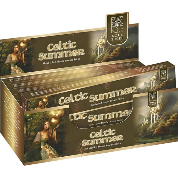 Natural Masala Incense Sticks By Mystic Spirit 12-Pack Box, 180g Organic Hand-Rolled Agarbatti for Home Fragrance, Celtic Summer Scent