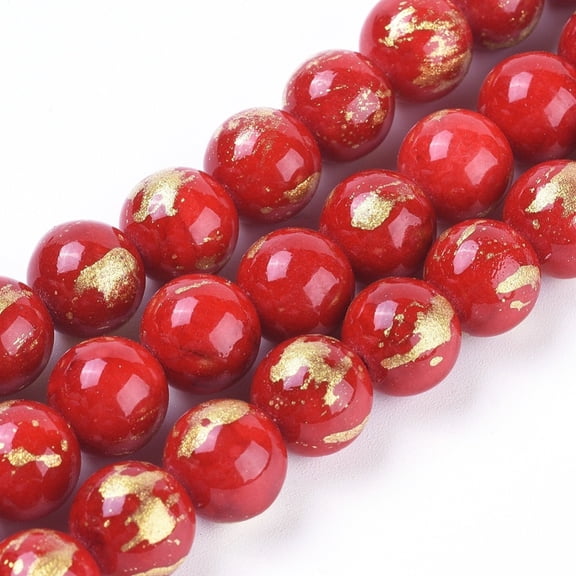 Natural Mashan Jade Beads Strands with golden Foil Dyed Round Red 6mm Hole: 1mm 70pcs/strand 15.75 inch(40cm)