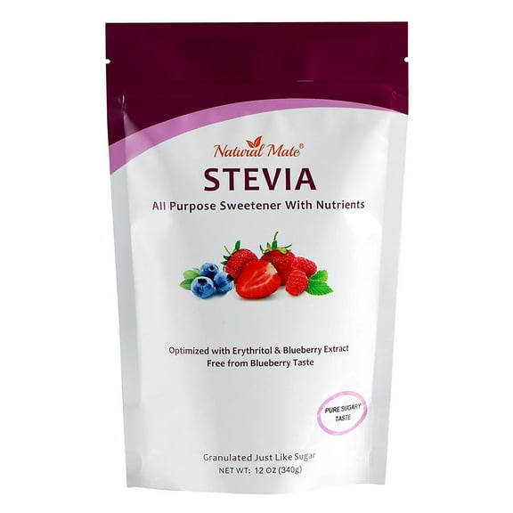 Natural Mate Stevia Granulated Sweetener with Real Fruit Nutrients (12 Oz Bag, 5Pack) - Blended with Real Blueberry Extract and Erythritol - All Purpose Granular Natural Sugar Replacement