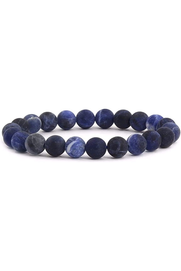 Natural Matt Frosted Blue Sodalite Gemstone 8mm Round Beads Stretch Bracelet 7 Inch Unisex
