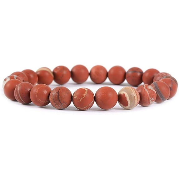 Natural Matt Frosted Red Jasper Gemstone 8mm Round Beads Stretch Bracelet 7 Inch Unisex