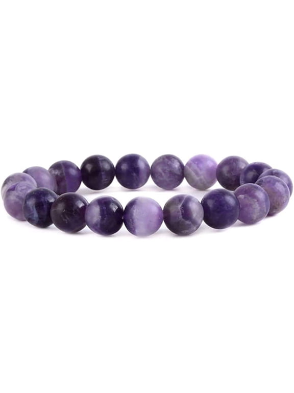 Natural Matte African Amethyst Gemstone 10mm Round Beads Stretch Bracelet 7" Unisex