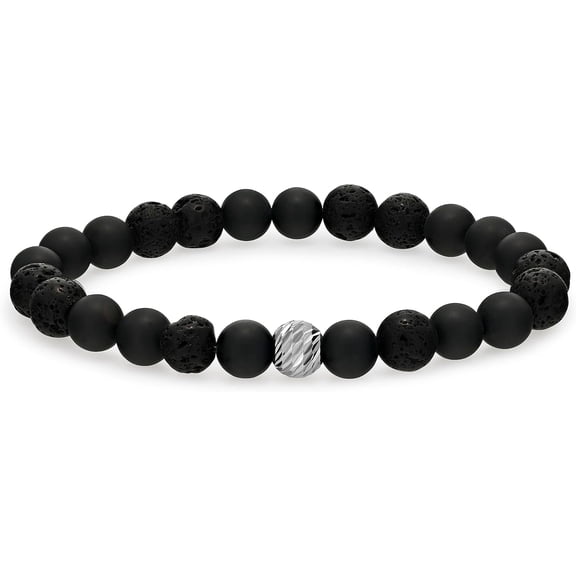Natural Matte Black Agate & Lava Rock 8mm Round Shape Smooth Cut Beads Stretchable Bracelet for Men & Women.