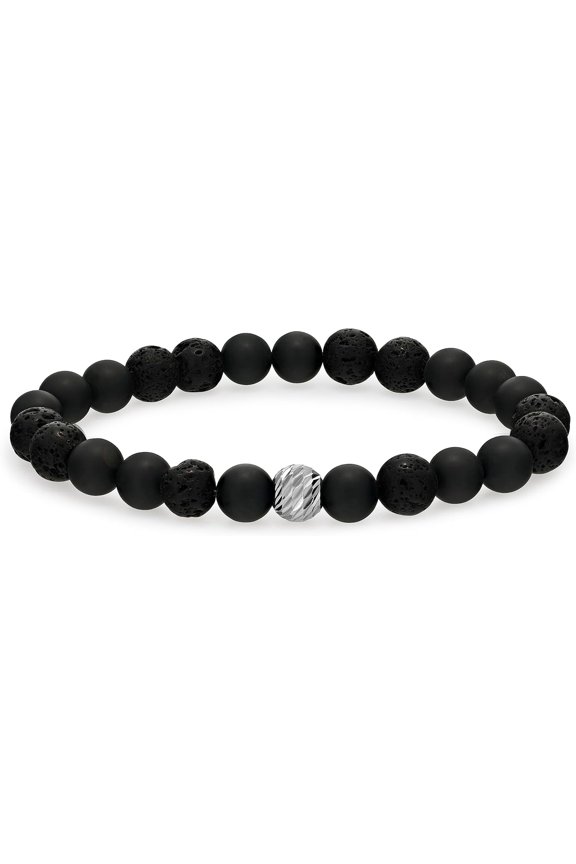 Natural Matte Black Agate & Lava Rock 8mm Round Shape Smooth Cut Beads Stretchable Bracelet for Men & Women.