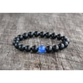 thumbnail image 1 of Natural Matte Black Onyx With Blue Agate 8mm Round Shape Smooth Cut Beads Stretchable Bracelet for Men & Women., 1 of 2