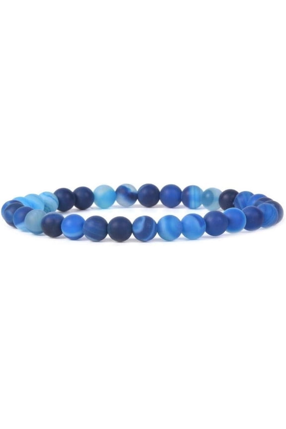 Natural Matte Dyed Blue Brazilian Agate 6mm Round Shape Smooth Cut Beads Stretchable Bracelet for Men & Women.
