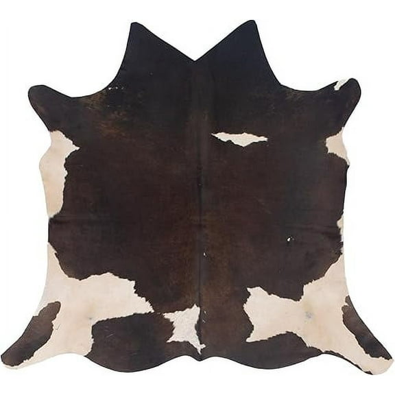 Natural Medium Brown White Cowhide Rug, Authentic Animal Hide Leather, Hair-on Finish, Ideal Décor Accent for Bedroom, Living Room, or Office