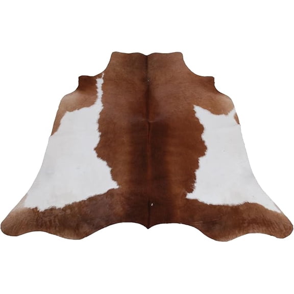 Natural Medium Brown White Cowhide Rug, Authentic Animal Hide Leather, Hair-on Finish, Ideal Décor Accent for Bedroom, Living Room, or Office