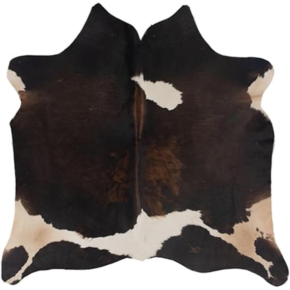 Natural Medium Brown White Cowhide Rug, Authentic Animal Hide Leather, Hair-on Finish, Ideal Décor Accent for Bedroom, Living Room, or Office