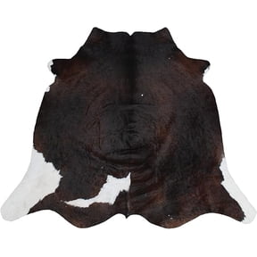 Natural Medium Brown White Cowhide Rug, Genuine Hair-on Leather Animal Hide, Rustic and Stylish Home Dcor Accent Piece
