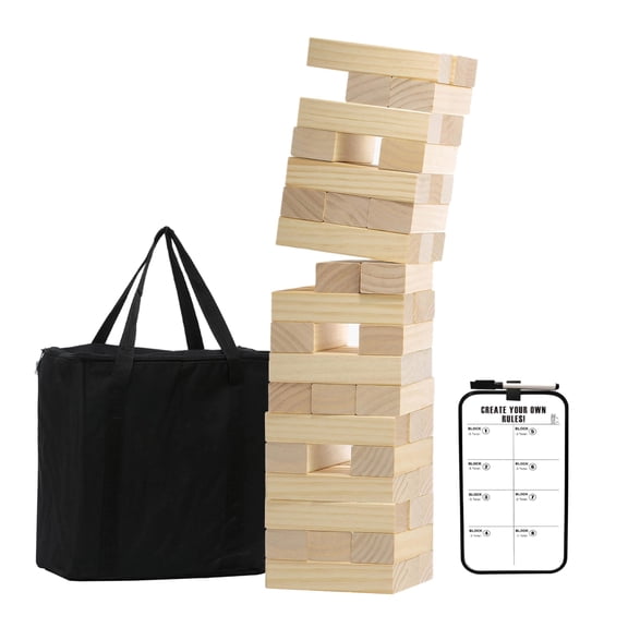 Natural Medium Wooden Tower Stacking Game with 54 Pine Blocks