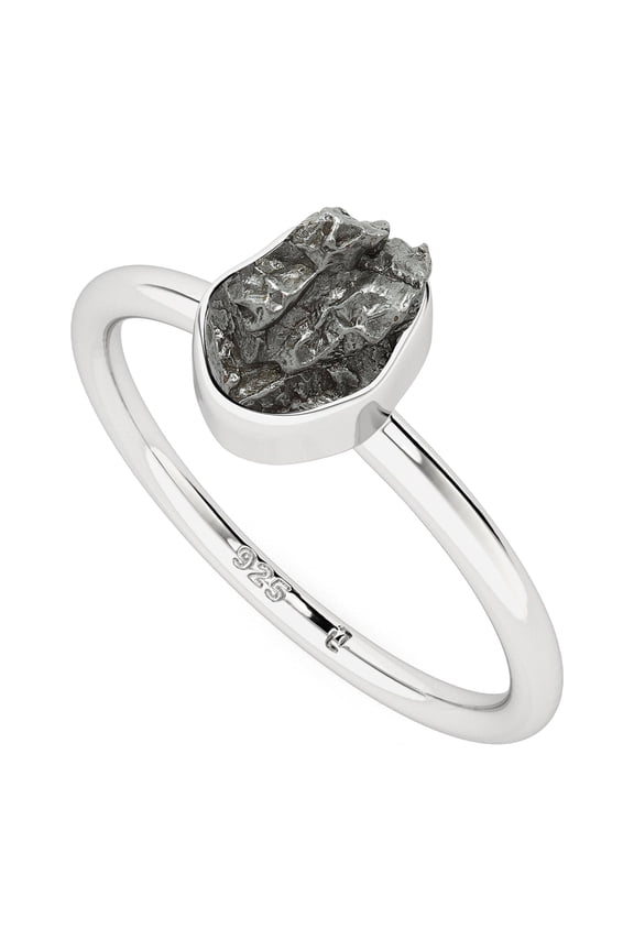 Natural Meteorite Rough Shape Rings in Sterling Silver for Women, August Birthstone Jewelry for Her Birthday, Wedding Anniversary, Christmas, Mothers Day