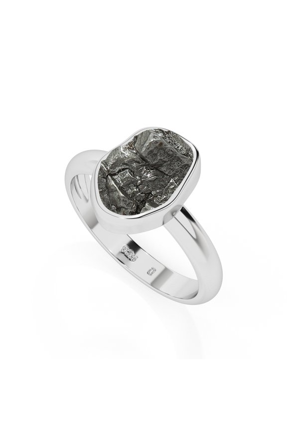 Natural Meteorite Rough Shape Rings in Sterling Silver for Women, August Birthstone Jewelry for Her Birthday, Wedding Anniversary, Christmas, Mothers Day