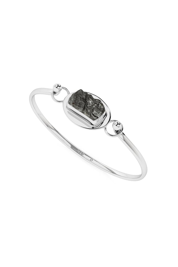 Natural Meteorite Rough Shape Twister Cuff Bangle Bracelet in Sterling Silver for Women, August Birthstone Jewelry for Her Birthday, Wedding Anniversary, Christmas, Mothers Day