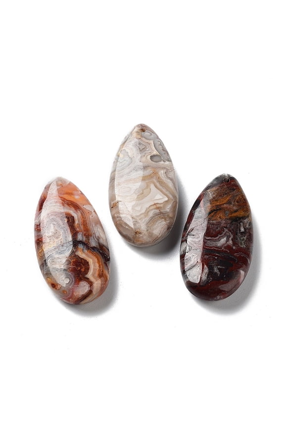 Natural Mexican Agate Pendants Teardrop Charms 40x20x8mm Hole: 1.5mm