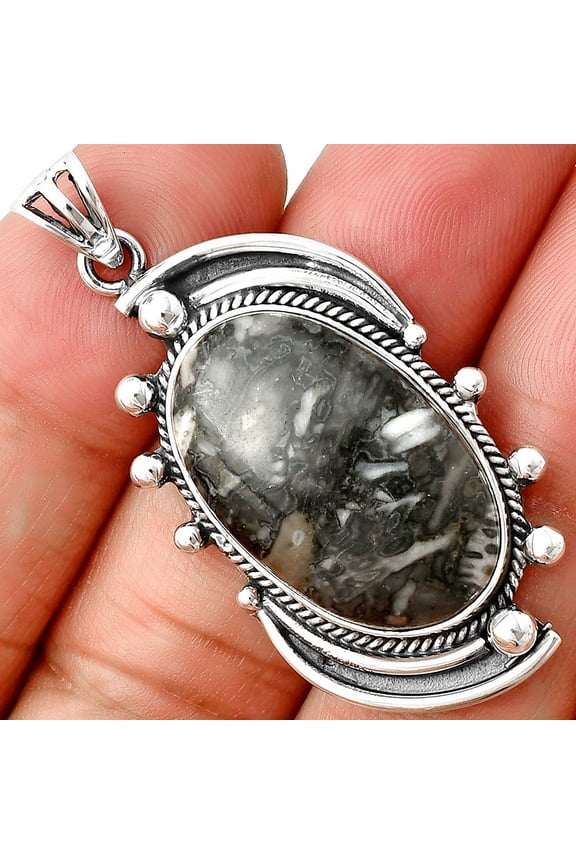 Natural Mexican Cabbing Fossil 925 Sterling Silver Pendant Jewelry P-1012 SDP139867