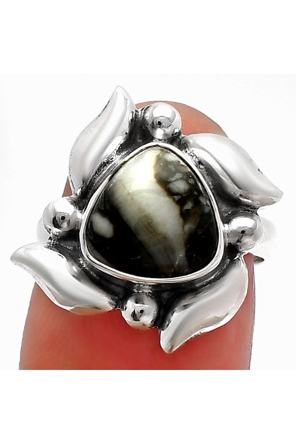 Natural Mexican Cabbing Fossil 925 Sterling Silver Ring s.6 Jewelry R-1125 SDR229515