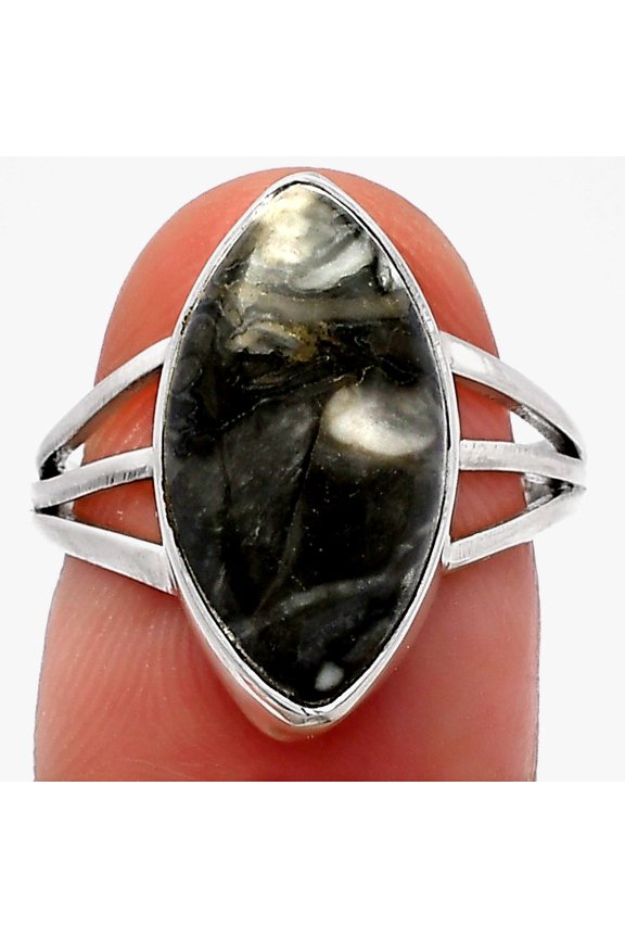 Natural Mexican Cabbing Fossil 925 Sterling Silver Ring s.7 Jewelry R-1003 SDR225511