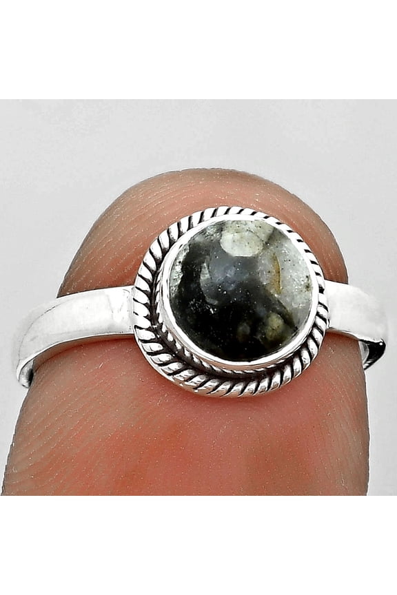Natural Mexican Cabbing Fossil 925 Sterling Silver Ring s.7 Jewelry R-1009 SDR181728