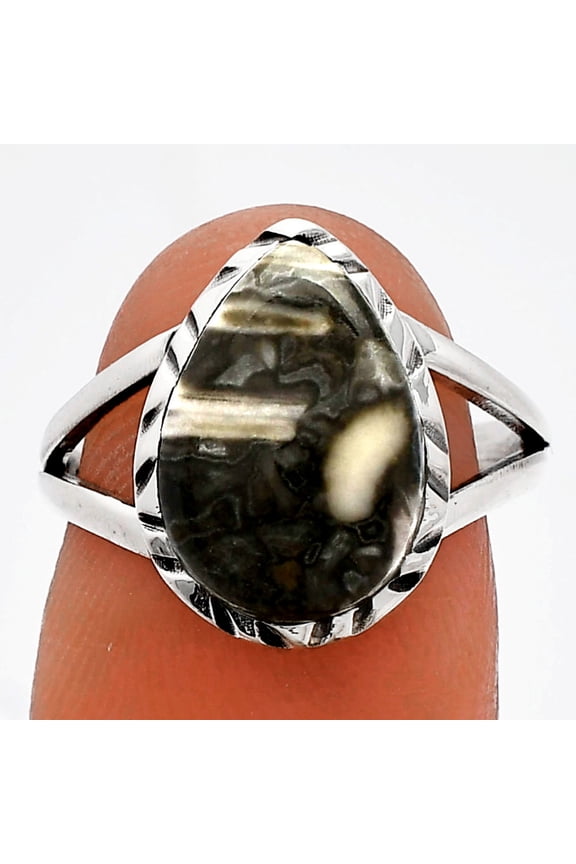 Natural Mexican Cabbing Fossil 925 Sterling Silver Ring s.7 Jewelry R-1074 SDR230823