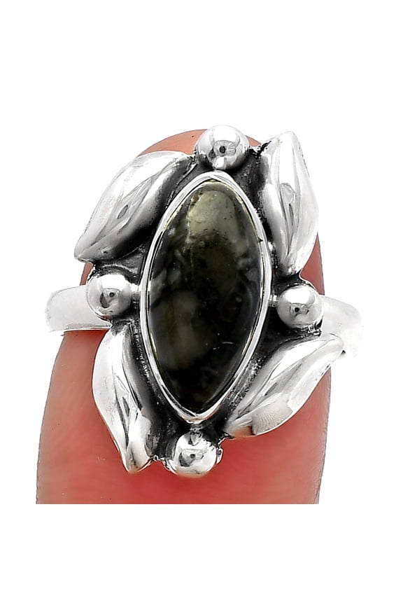 Natural Mexican Cabbing Fossil 925 Sterling Silver Ring s.7 Jewelry R-1125 SDR229519