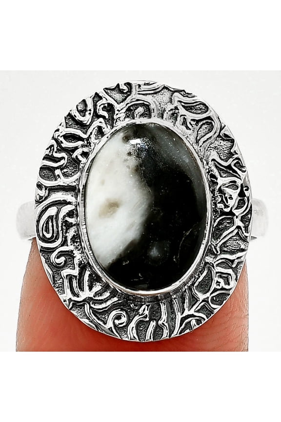 Natural Mexican Cabbing Fossil 925 Sterling Silver Ring s.7 Jewelry R-1649 SDR236515