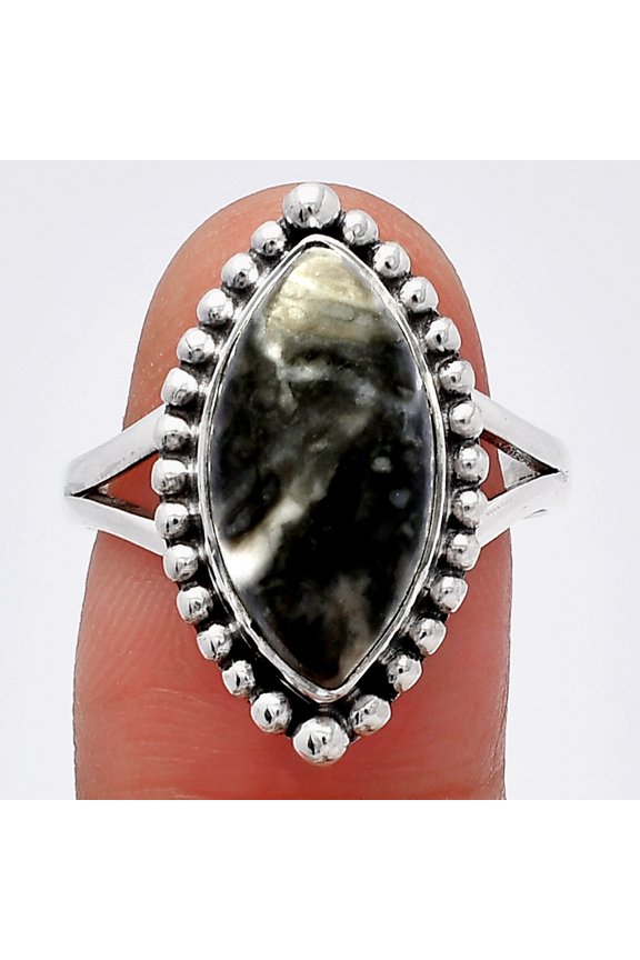 Natural Mexican Cabbing Fossil 925 Sterling Silver Ring s.8.5 Jewelry R-1154 SDR225979