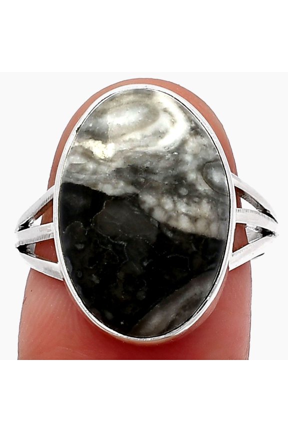 Natural Mexican Cabbing Fossil 925 Sterling Silver Ring s.8 Jewelry R-1003 SDR225472